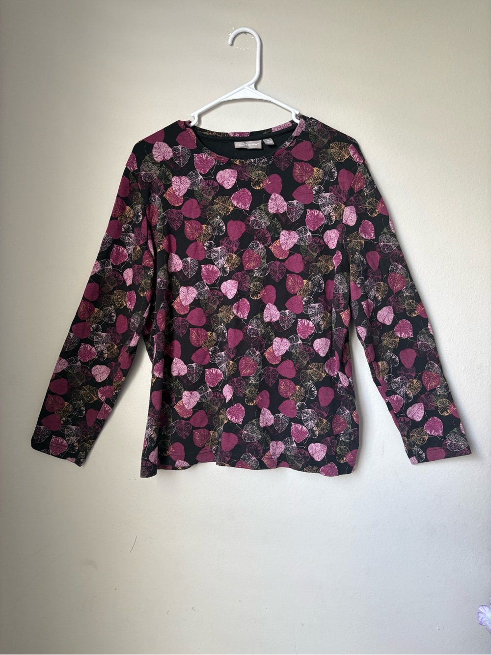 Croft & Barrow 1X 100% Cotton Leaf Print Long Sleeve Top